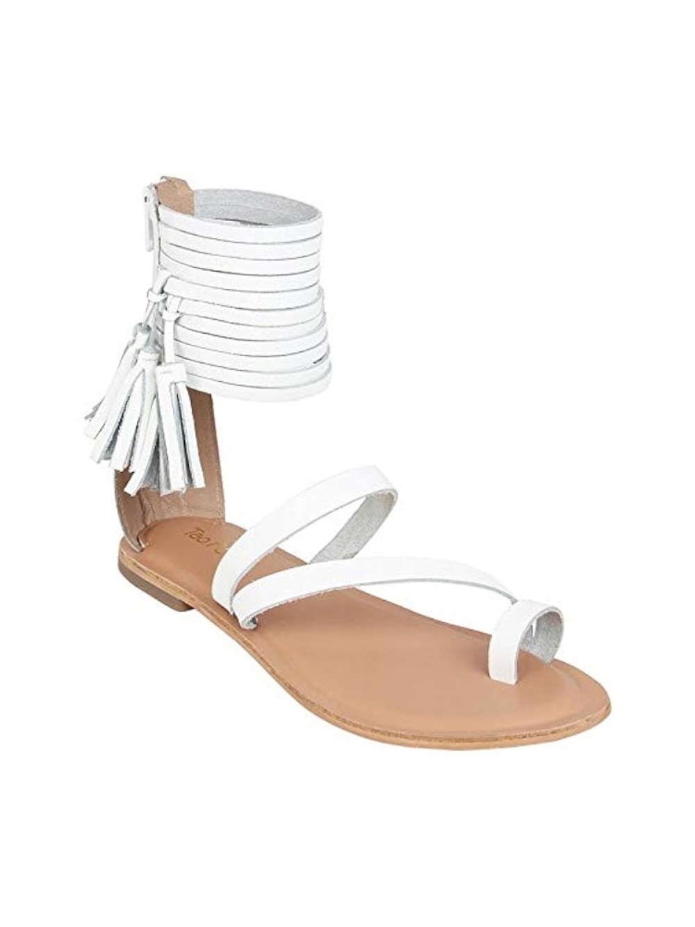 Jeffrey Campbell Women’s White Fringe Ankle-Strap Flat Sandals 7